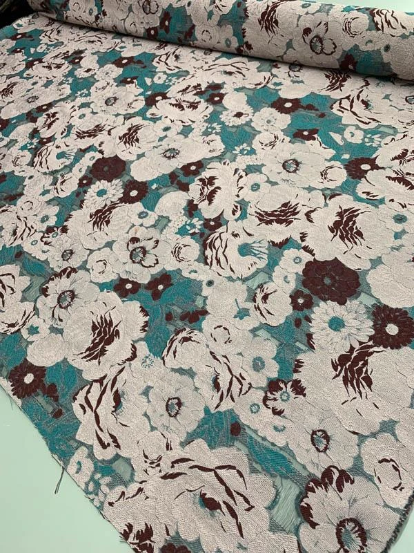 Italian Heavy-Weight Floral Fil Coupé Novelty Brocade - Grey / Teal / Plum 5 Italian Heavy-Weight Floral Fil Coupé Novelty Brocade - Grey / Teal / Plum - Image 3
