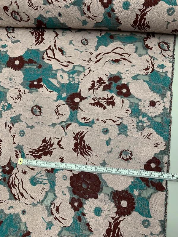 Italian Heavy-Weight Floral Fil Coupé Novelty Brocade - Grey / Teal / Plum 4 Italian Heavy-Weight Floral Fil Coupé Novelty Brocade - Grey / Teal / Plum - Image 2