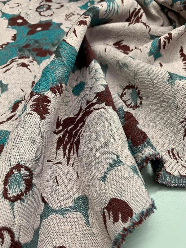 Italian Heavy-Weight Floral Fil Coupé Novelty Brocade - Grey / Teal / Plum 6 Italian Heavy-Weight Floral Fil Coupé Novelty Brocade - Grey / Teal / Plum - Image 4