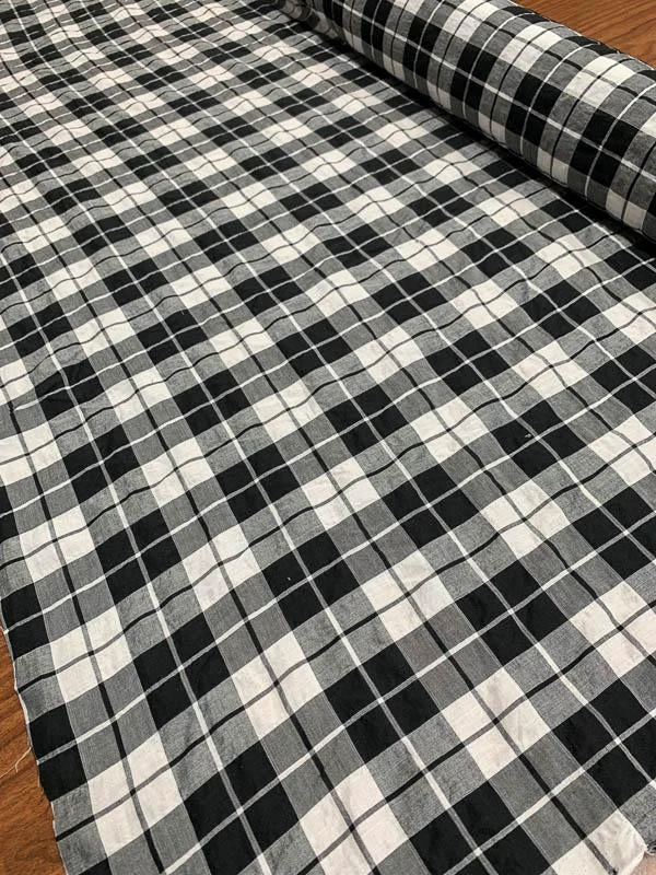 Plaid Cotton Shirting - Black / White 4 Plaid Cotton Shirting - Black / White - Image 2