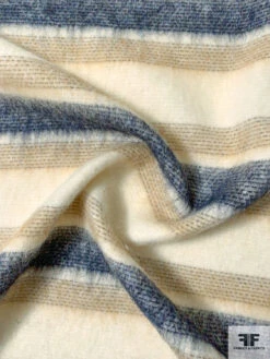 Italian Striped Mohair Wool-Like Coating - Ivory / Tan / Navy -Fabrics And Fabrics Store 7521v 2