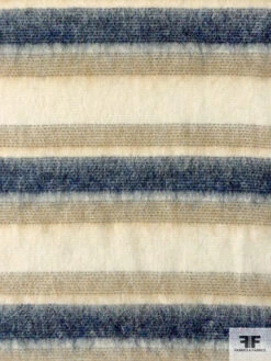 Italian Striped Mohair Wool-Like Coating - Ivory / Tan / Navy -Fabrics And Fabrics Store 7521v 4