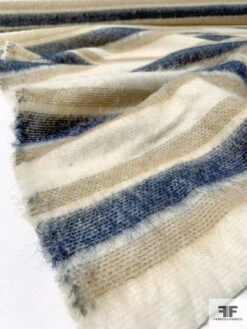 Italian Striped Mohair Wool-Like Coating - Ivory / Tan / Navy -Fabrics And Fabrics Store 7521v 7