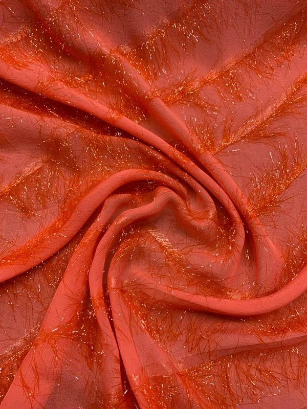 J Mendel Diagonal Lurex-Fringed Novelty - Coral 3 J Mendel Diagonal Lurex-Fringed Novelty - Coral
