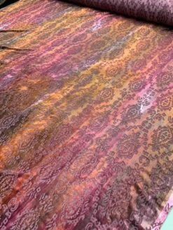 Tie-Dye Printed Damask Burnout Stretch Velvet - Plum / Purple / Orange