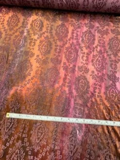 Tie-Dye Printed Damask Burnout Stretch Velvet - Plum / Purple / Orange -Fabrics And Fabrics Store 7629 3