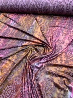 Tie-Dye Printed Damask Burnout Stretch Velvet - Plum / Purple / Orange -Fabrics And Fabrics Store 7629 5