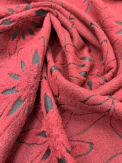 Woven Floral Burnout-Like Wool Suiting - Burgundy / Black -Fabrics And Fabrics Store 7671 12