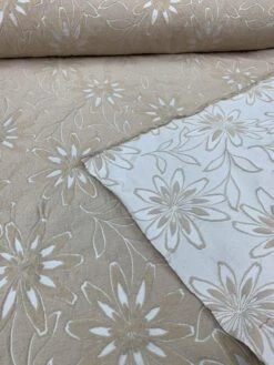 Woven Floral Burnout-Like Wool Suiting - Tan / Ivory -Fabrics And Fabrics Store 7673 7