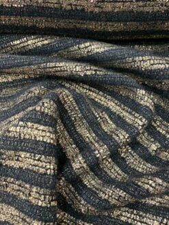 Metallic Foil Striped Printed Woven Wool Tweed Coating - Black / Gold -Fabrics And Fabrics Store 7680 3