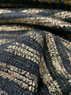 Metallic Foil Striped Printed Woven Wool Tweed Coating - Black / Gold