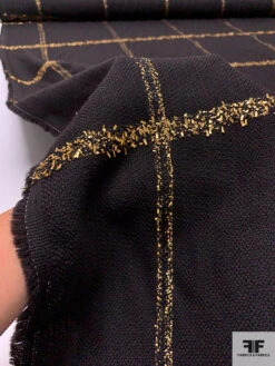 Oversized Windowpane Lurex Wool Tweed Suiting - Black / Gold -Fabrics And Fabrics Store 7682 7