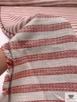 Woven Striped Metallic Tweed - Red / White / Gold -Fabrics And Fabrics Store 7694 7