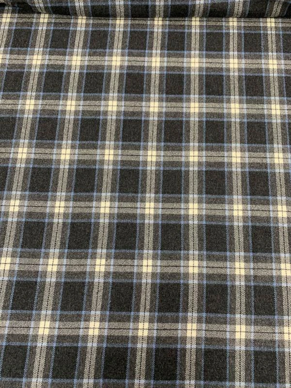 Classic Plaid Flannel Wool Suiting - Grey / Blue / Ivory 3 Classic Plaid Flannel Wool Suiting - Grey / Blue / Ivory