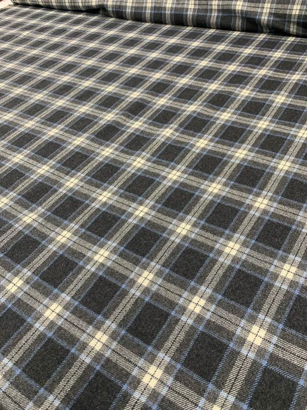 Classic Plaid Flannel Wool Suiting - Grey / Blue / Ivory 4 Classic Plaid Flannel Wool Suiting - Grey / Blue / Ivory - Image 2