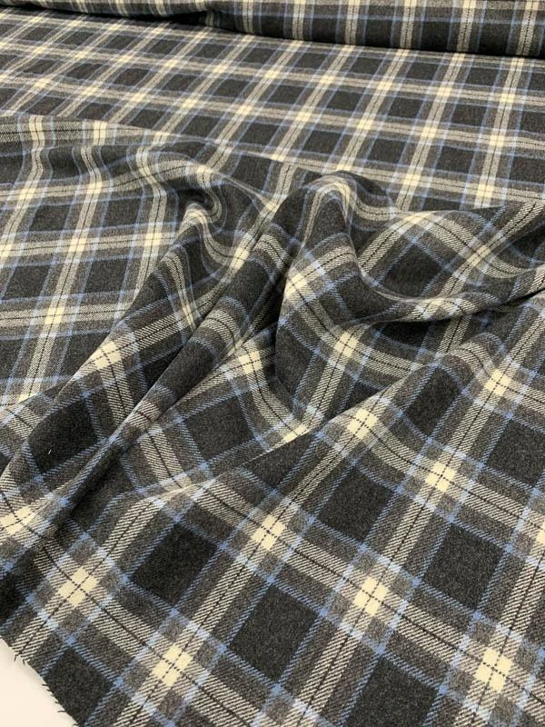 Classic Plaid Flannel Wool Suiting - Grey / Blue / Ivory 5 Classic Plaid Flannel Wool Suiting - Grey / Blue / Ivory - Image 3
