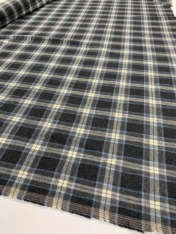 Classic Plaid Flannel Wool Suiting - Grey / Blue / Ivory 8 Classic Plaid Flannel Wool Suiting - Grey / Blue / Ivory - Image 6