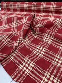 Plaid Heavy Twill Cotton Suiting - Red / Ivory -Fabrics And Fabrics Store 7954 4