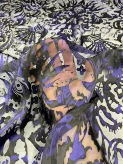 Damask-Like Printed Burnout Chiffon - Black / Deep Purple -Fabrics And Fabrics Store 7966 3