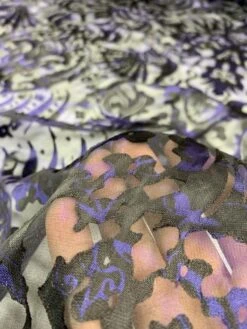 Damask-Like Printed Burnout Chiffon - Black / Deep Purple -Fabrics And Fabrics Store 7966 4