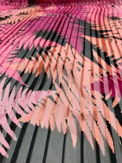 Tropical Leaf Printed Vertical Stripes With Lurex Pinstripes Burnout Silk - Magenta / Pink / Black / Gold -Fabrics And Fabrics Store 8013 4