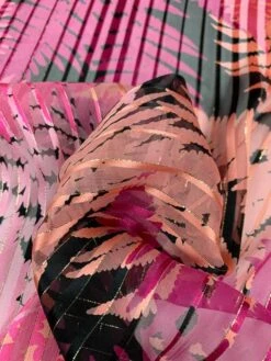 Tropical Leaf Printed Vertical Stripes With Lurex Pinstripes Burnout Silk - Magenta / Pink / Black / Gold -Fabrics And Fabrics Store 8013 6