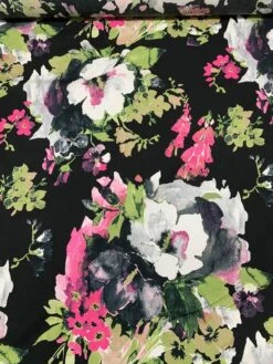 Bold Floral Printed Cotton Sheeting - Lime Green / Magenta / Black / Grey