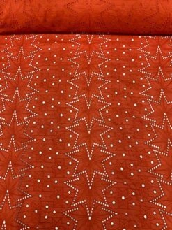 Art Deco Embroidered Cotton Eyelet - Blood Orange