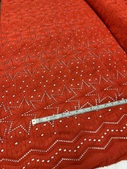 Art Deco Embroidered Cotton Eyelet - Blood Orange -Fabrics And Fabrics Store 8040 8