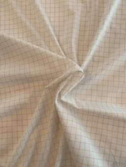 Small Windowpane Cotton Shirting - White / Tan