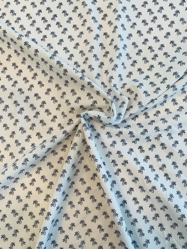 Palm Trees Printed Cotton Poplin - Navy / White 3 Palm Trees Printed Cotton Poplin - Navy / White