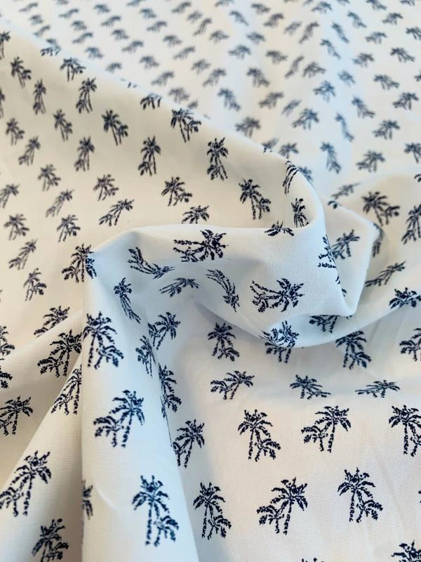 Palm Trees Printed Cotton Poplin - Navy / White 4 Palm Trees Printed Cotton Poplin - Navy / White - Image 2