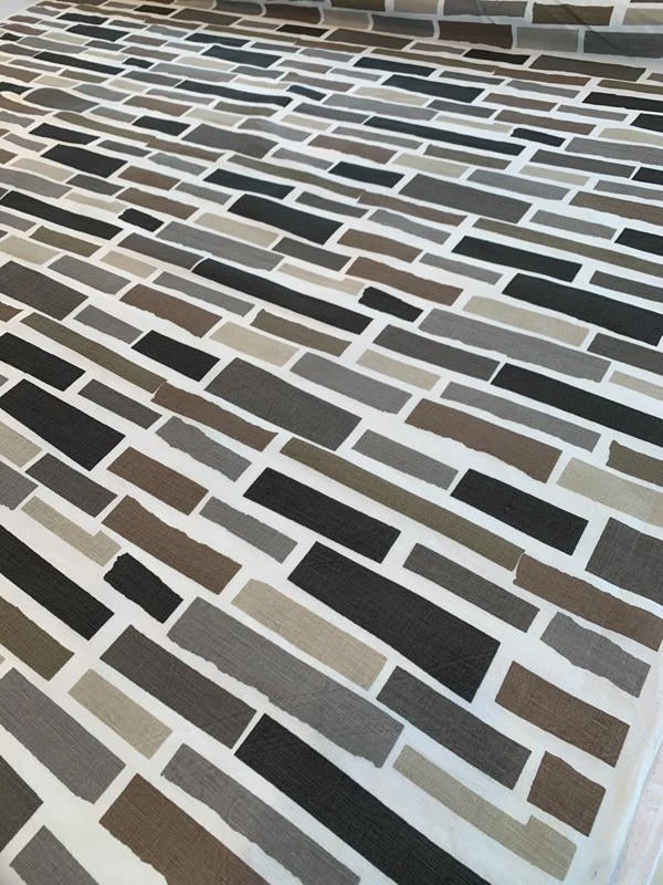 Graphic Bricks Printed Cotton Linen - Grey / Taupe / Tan / Off-White 5 Graphic Bricks Printed Cotton Linen - Grey / Taupe / Tan / Off-White - Image 3