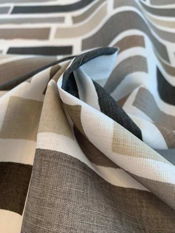Graphic Bricks Printed Cotton Linen - Grey / Taupe / Tan / Off-White 7 Graphic Bricks Printed Cotton Linen - Grey / Taupe / Tan / Off-White - Image 5