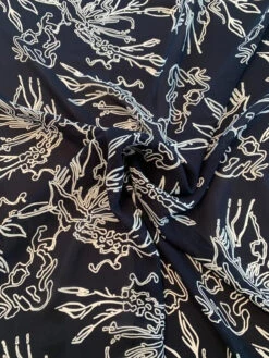 Abstract Printed Silk Georgette - Navy / White -Fabrics And Fabrics Store 8230 3