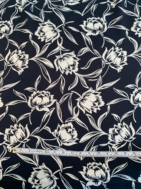 Ralph Lauren Floral Printed Italian Silk Crepe Back Satin - Black / Ivory 7 Ralph Lauren Floral Printed Italian Silk Crepe Back Satin - Black / Ivory - Image 5