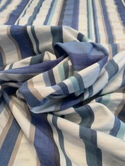 Vertical Striped Plissé Oxford Cotton - Blue / White / Tan / Grey -Fabrics And Fabrics Store 8384 6