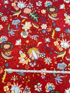 Holiday Floral Printed Cotton Sateen - Red / Multicolor -Fabrics And Fabrics Store 8392 5