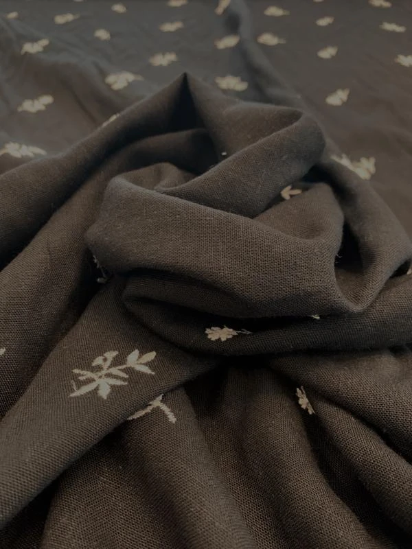 Delicate Floral Embroidered Linen-Like Cotton - Black / White 4 Delicate Floral Embroidered Linen-Like Cotton - Black / White - Image 2