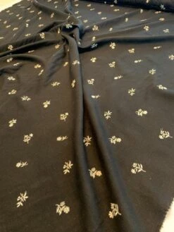 Delicate Floral Embroidered Linen-Like Cotton - Black / White 11 Delicate Floral Embroidered Linen-Like Cotton - Black / White -Fabrics And Fabrics Store 8393 5