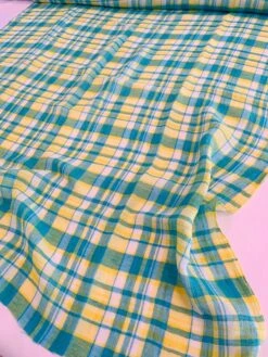 Plaid Yarn-Dyed Cotton Gauze - Turquoise / Yellow / White -Fabrics And Fabrics Store 8482 4