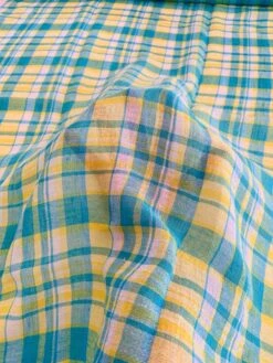 Plaid Yarn-Dyed Cotton Gauze - Turquoise / Yellow / White -Fabrics And Fabrics Store 8482 6