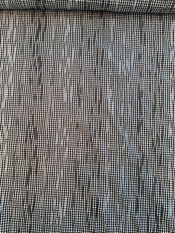Gingham Check Cotton Shirting With Gathered Pleating - Black / White 6 Gingham Check Cotton Shirting With Gathered Pleating - Black / White - Image 4