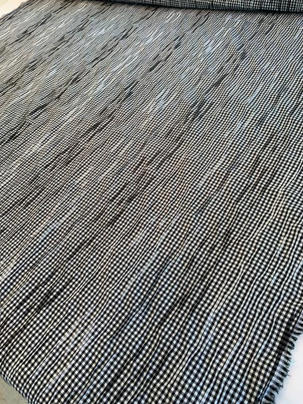 Gingham Check Cotton Shirting With Gathered Pleating - Black / White 7 Gingham Check Cotton Shirting With Gathered Pleating - Black / White - Image 5