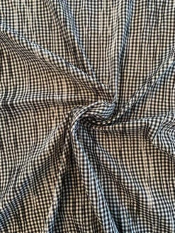 Gingham Check Cotton Shirting With Gathered Pleating - Black / White