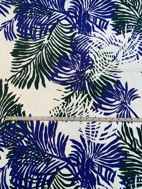 Large Tropical Leaf Printed Stretch Cotton Pique - Spruce Green / Royal Blue / White 7 Large Tropical Leaf Printed Stretch Cotton Pique - Spruce Green / Royal Blue / White - Image 5