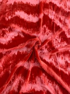 Italian Abstract Wavy Cut Velvet - Paprika Red