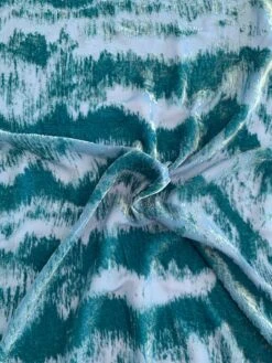 Italian Abstract Wavy Cut Velvet - Teal