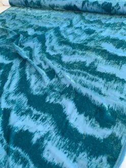 Italian Abstract Wavy Cut Velvet - Teal -Fabrics And Fabrics Store 8652 4