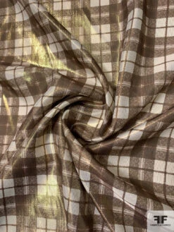 Plaid Printed Lightweight Lamé - Gold / Tan / Bronze